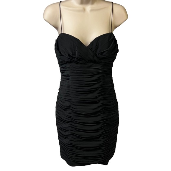 Aidan Mattox Dress 2 Black Ruched Bodycon‎ Sleeveless LBD Padded Bust Stretch - Picture 2 of 12